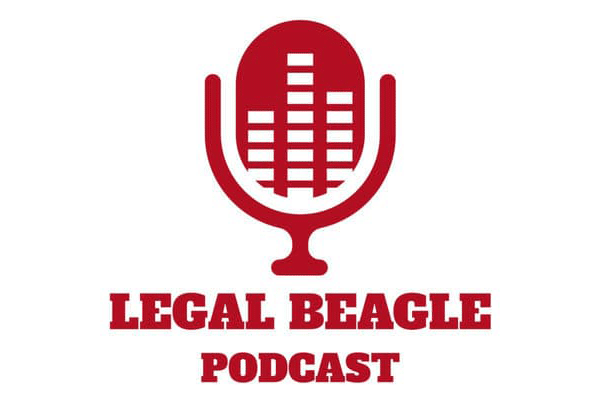 An image of a microphone. Underneath, it says "Legal Beagle Podcast."