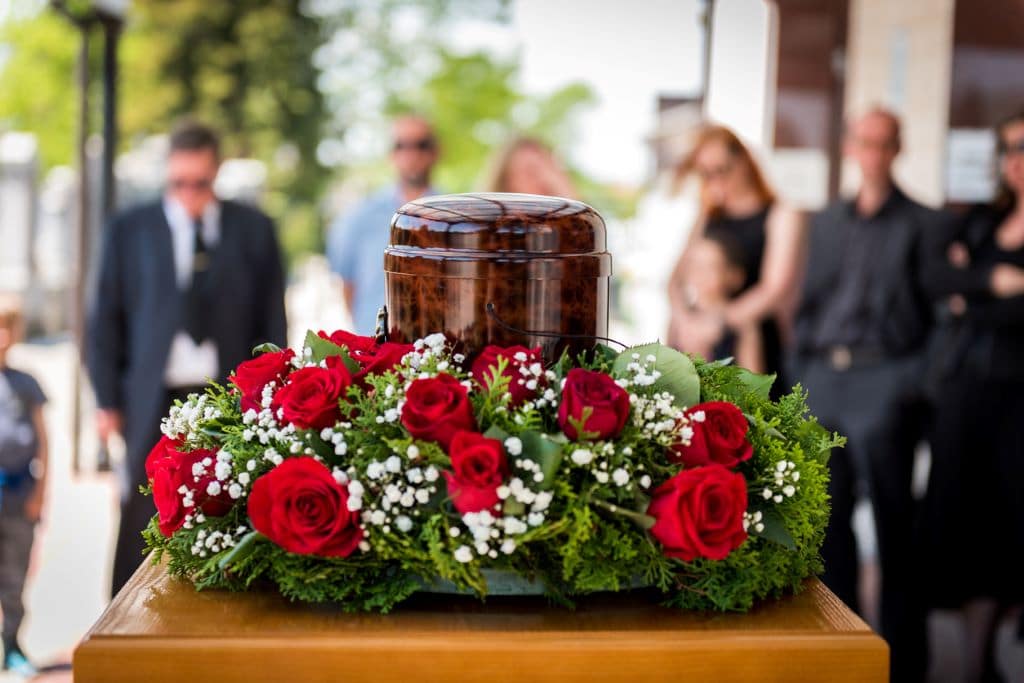 Rose arrangement at funeral